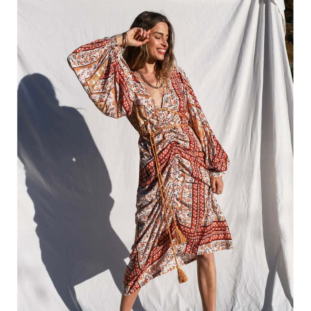 NEW Jen’s Pirate Booty Roma La Perouse Dress‎ Midi Roma Gold Size Medium $225